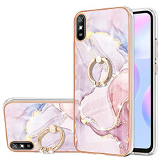 Silicone Candy Rubber Gel Fashionable Pattern Soft Case Cover with Finger Ring Stand Y05B for Xiaomi Redmi 9AT Pink