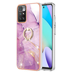 Silicone Candy Rubber Gel Fashionable Pattern Soft Case Cover with Finger Ring Stand Y05B for Xiaomi Redmi Note 11 4G (2021) Clove Purple