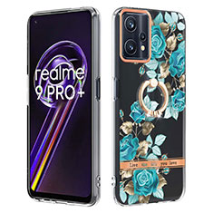 Silicone Candy Rubber Gel Fashionable Pattern Soft Case Cover with Finger Ring Stand Y06B for Realme 9 Pro+ Plus 5G Cyan