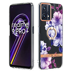 Silicone Candy Rubber Gel Fashionable Pattern Soft Case Cover with Finger Ring Stand Y06B for Realme 9 Pro+ Plus 5G Purple
