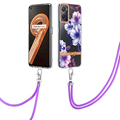 Silicone Candy Rubber Gel Fashionable Pattern Soft Case Cover with Finger Ring Stand Y06B for Realme 9i 4G Purple