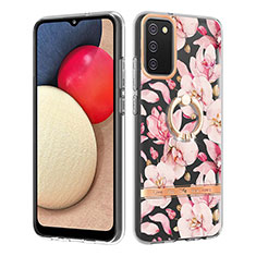 Silicone Candy Rubber Gel Fashionable Pattern Soft Case Cover with Finger Ring Stand Y06B for Samsung Galaxy A02s Pink