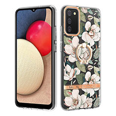 Silicone Candy Rubber Gel Fashionable Pattern Soft Case Cover with Finger Ring Stand Y06B for Samsung Galaxy A02s White