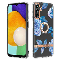 Silicone Candy Rubber Gel Fashionable Pattern Soft Case Cover with Finger Ring Stand Y06B for Samsung Galaxy A04s Blue