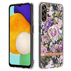 Silicone Candy Rubber Gel Fashionable Pattern Soft Case Cover with Finger Ring Stand Y06B for Samsung Galaxy A04s Clove Purple