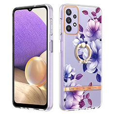 Silicone Candy Rubber Gel Fashionable Pattern Soft Case Cover with Finger Ring Stand Y06B for Samsung Galaxy A13 4G Purple