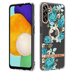Silicone Candy Rubber Gel Fashionable Pattern Soft Case Cover with Finger Ring Stand Y06B for Samsung Galaxy A13 5G Cyan