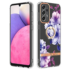 Silicone Candy Rubber Gel Fashionable Pattern Soft Case Cover with Finger Ring Stand Y06B for Samsung Galaxy A33 5G Purple