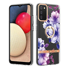 Silicone Candy Rubber Gel Fashionable Pattern Soft Case Cover with Finger Ring Stand Y06B for Samsung Galaxy M02s Purple