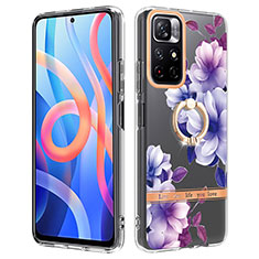 Silicone Candy Rubber Gel Fashionable Pattern Soft Case Cover with Finger Ring Stand Y06B for Xiaomi Poco M4 Pro 5G Purple