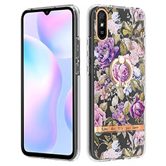 Silicone Candy Rubber Gel Fashionable Pattern Soft Case Cover with Finger Ring Stand Y06B for Xiaomi Redmi 9A Clove Purple