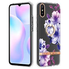 Silicone Candy Rubber Gel Fashionable Pattern Soft Case Cover with Finger Ring Stand Y06B for Xiaomi Redmi 9i Purple