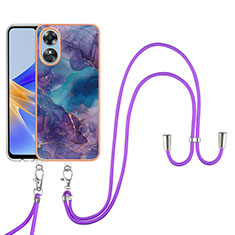 Silicone Candy Rubber Gel Fashionable Pattern Soft Case Cover with Finger Ring Stand YB1 for Oppo A17 Purple