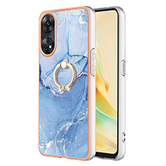 Silicone Candy Rubber Gel Fashionable Pattern Soft Case Cover with Finger Ring Stand YB1 for Oppo Reno8 T 4G Blue