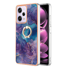 Silicone Candy Rubber Gel Fashionable Pattern Soft Case Cover with Finger Ring Stand YB1 for Xiaomi Redmi Note 12 Pro 5G Purple
