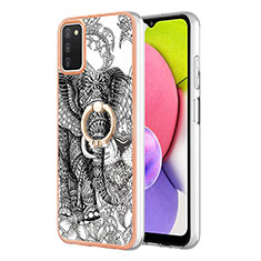 Silicone Candy Rubber Gel Fashionable Pattern Soft Case Cover with Finger Ring Stand YB2 for Samsung Galaxy A02s Gray