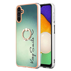 Silicone Candy Rubber Gel Fashionable Pattern Soft Case Cover with Finger Ring Stand YB2 for Samsung Galaxy A04s Green