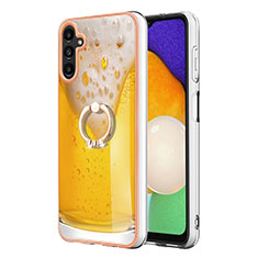 Silicone Candy Rubber Gel Fashionable Pattern Soft Case Cover with Finger Ring Stand YB2 for Samsung Galaxy A04s Yellow