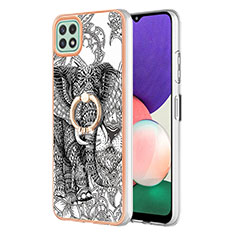 Silicone Candy Rubber Gel Fashionable Pattern Soft Case Cover with Finger Ring Stand YB2 for Samsung Galaxy A22 5G Gray