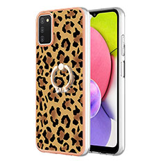 Silicone Candy Rubber Gel Fashionable Pattern Soft Case Cover with Finger Ring Stand YB2 for Samsung Galaxy M02s Brown