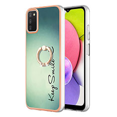 Silicone Candy Rubber Gel Fashionable Pattern Soft Case Cover with Finger Ring Stand YB2 for Samsung Galaxy M02s Green