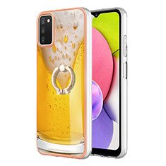 Silicone Candy Rubber Gel Fashionable Pattern Soft Case Cover with Finger Ring Stand YB2 for Samsung Galaxy M02s Yellow
