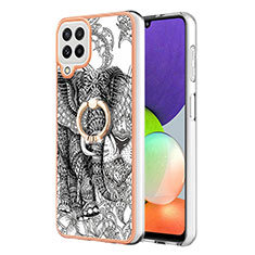 Silicone Candy Rubber Gel Fashionable Pattern Soft Case Cover with Finger Ring Stand YB2 for Samsung Galaxy M32 4G Gray