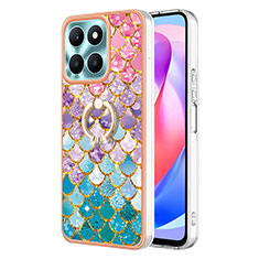 Silicone Candy Rubber Gel Fashionable Pattern Soft Case Cover with Finger Ring Stand YB3 for Huawei Honor X6a Colorful
