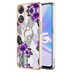 Silicone Candy Rubber Gel Fashionable Pattern Soft Case Cover with Finger Ring Stand YB3 for Oppo A78 5G Purple
