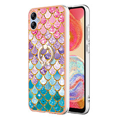 Silicone Candy Rubber Gel Fashionable Pattern Soft Case Cover with Finger Ring Stand YB3 for Samsung Galaxy F04 Colorful