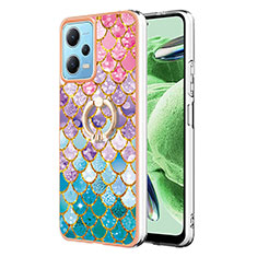 Silicone Candy Rubber Gel Fashionable Pattern Soft Case Cover with Finger Ring Stand YB3 for Xiaomi Redmi Note 12 5G Colorful