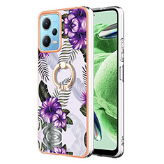 Silicone Candy Rubber Gel Fashionable Pattern Soft Case Cover with Finger Ring Stand YB3 for Xiaomi Redmi Note 12 5G Purple