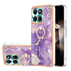 Silicone Candy Rubber Gel Fashionable Pattern Soft Case Cover with Finger Ring Stand YB5 for Huawei Honor X8b Purple