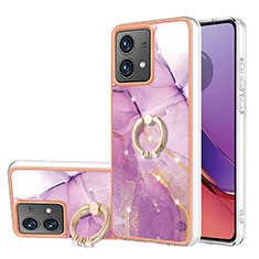 Silicone Candy Rubber Gel Fashionable Pattern Soft Case Cover with Finger Ring Stand YB5 for Motorola Moto G84 5G Clove Purple