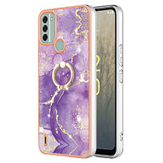 Silicone Candy Rubber Gel Fashionable Pattern Soft Case Cover with Finger Ring Stand YB5 for Nokia C31 Purple