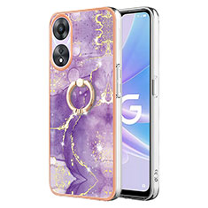 Silicone Candy Rubber Gel Fashionable Pattern Soft Case Cover with Finger Ring Stand YB5 for Oppo A58 5G Purple