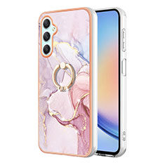 Silicone Candy Rubber Gel Fashionable Pattern Soft Case Cover with Finger Ring Stand YB5 for Samsung Galaxy A25 5G Pink