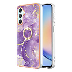Silicone Candy Rubber Gel Fashionable Pattern Soft Case Cover with Finger Ring Stand YB5 for Samsung Galaxy A25 5G Purple
