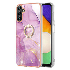 Silicone Candy Rubber Gel Fashionable Pattern Soft Case Cover with Finger Ring Stand YB5 for Samsung Galaxy A34 5G Clove Purple