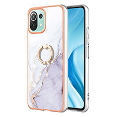 Silicone Candy Rubber Gel Fashionable Pattern Soft Case Cover with Finger Ring Stand YB5 for Xiaomi Mi 11 Lite 5G White