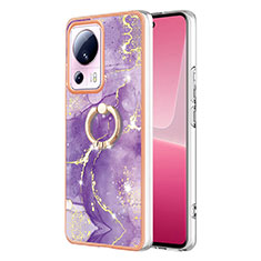 Silicone Candy Rubber Gel Fashionable Pattern Soft Case Cover with Finger Ring Stand YB5 for Xiaomi Mi 13 Lite 5G Purple