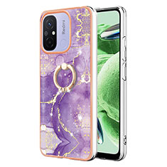 Silicone Candy Rubber Gel Fashionable Pattern Soft Case Cover with Finger Ring Stand YB5 for Xiaomi Poco C55 Purple