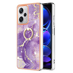 Silicone Candy Rubber Gel Fashionable Pattern Soft Case Cover with Finger Ring Stand YB5 for Xiaomi Redmi Note 12 Explorer Purple
