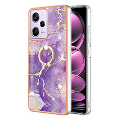 Silicone Candy Rubber Gel Fashionable Pattern Soft Case Cover with Finger Ring Stand YB5 for Xiaomi Redmi Note 12 Pro 5G Purple