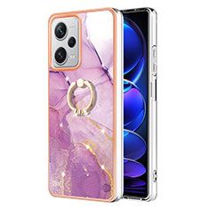 Silicone Candy Rubber Gel Fashionable Pattern Soft Case Cover with Finger Ring Stand YB5 for Xiaomi Redmi Note 12 Pro+ Plus 5G Clove Purple