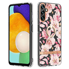Silicone Candy Rubber Gel Fashionable Pattern Soft Case Cover with Finger Ring Stand YB6 for Samsung Galaxy A34 5G Pink