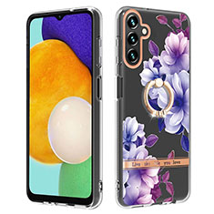 Silicone Candy Rubber Gel Fashionable Pattern Soft Case Cover with Finger Ring Stand YB6 for Samsung Galaxy A34 5G Purple