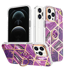 Silicone Candy Rubber Gel Fashionable Pattern Soft Case Cover with Finger Ring Stand YJ1 for Apple iPhone 13 Pro Max Purple