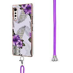 Silicone Candy Rubber Gel Fashionable Pattern Soft Case Cover with Lanyard Strap Y01B for LG Velvet 5G Purple