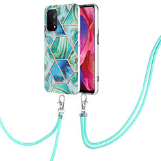 Silicone Candy Rubber Gel Fashionable Pattern Soft Case Cover with Lanyard Strap Y01B for OnePlus Nord N200 5G Green
